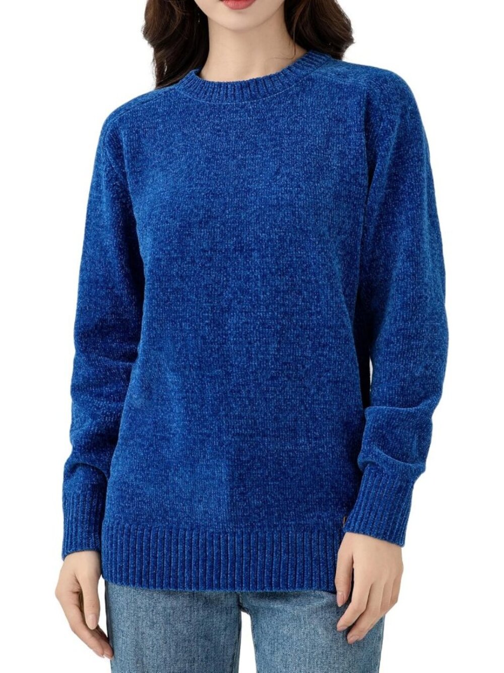 Cozy Chenille Crewneck Sweater for Women | Long Sleeve Pullover with Ribbed